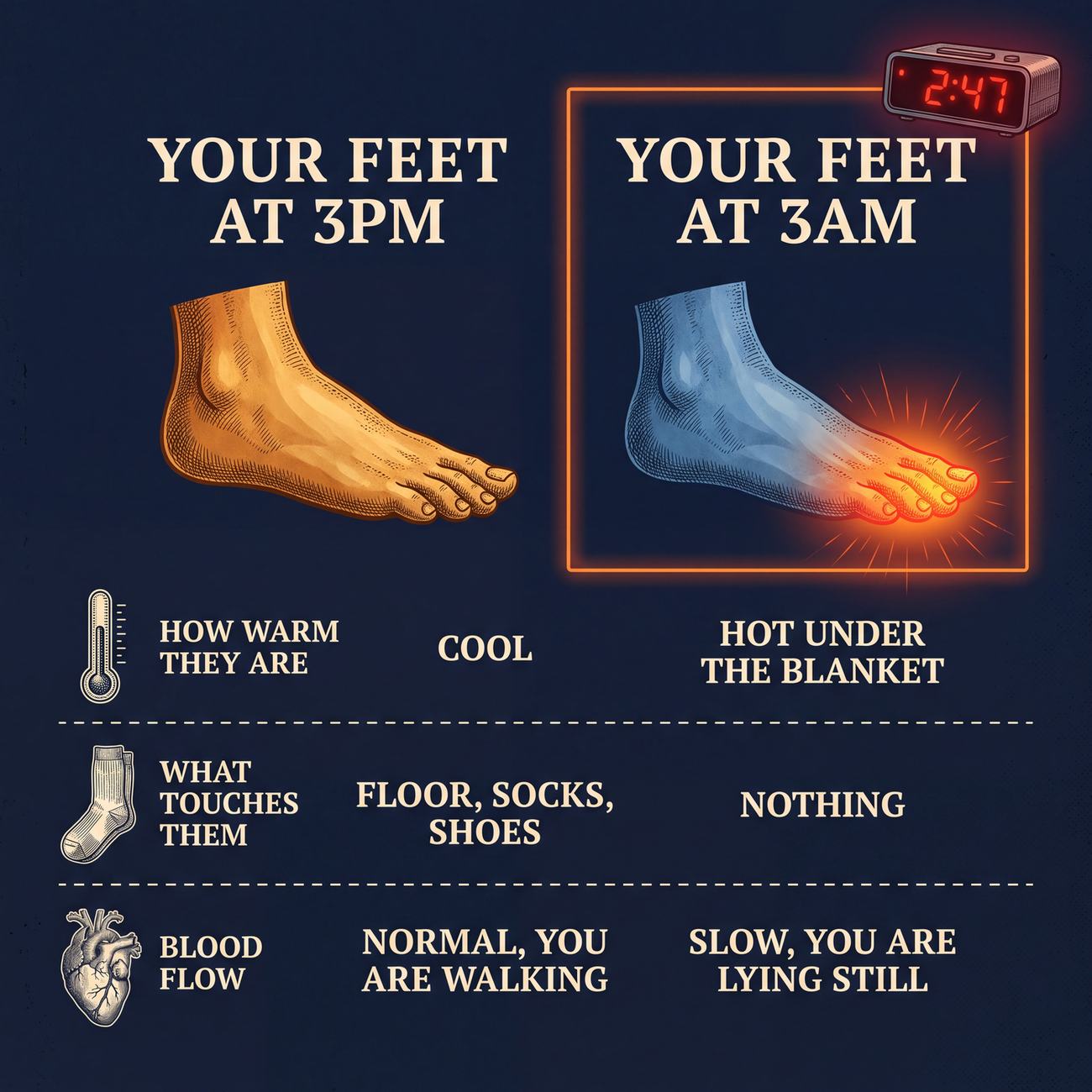 Your feet at 3PM compared with your feet at 3AM