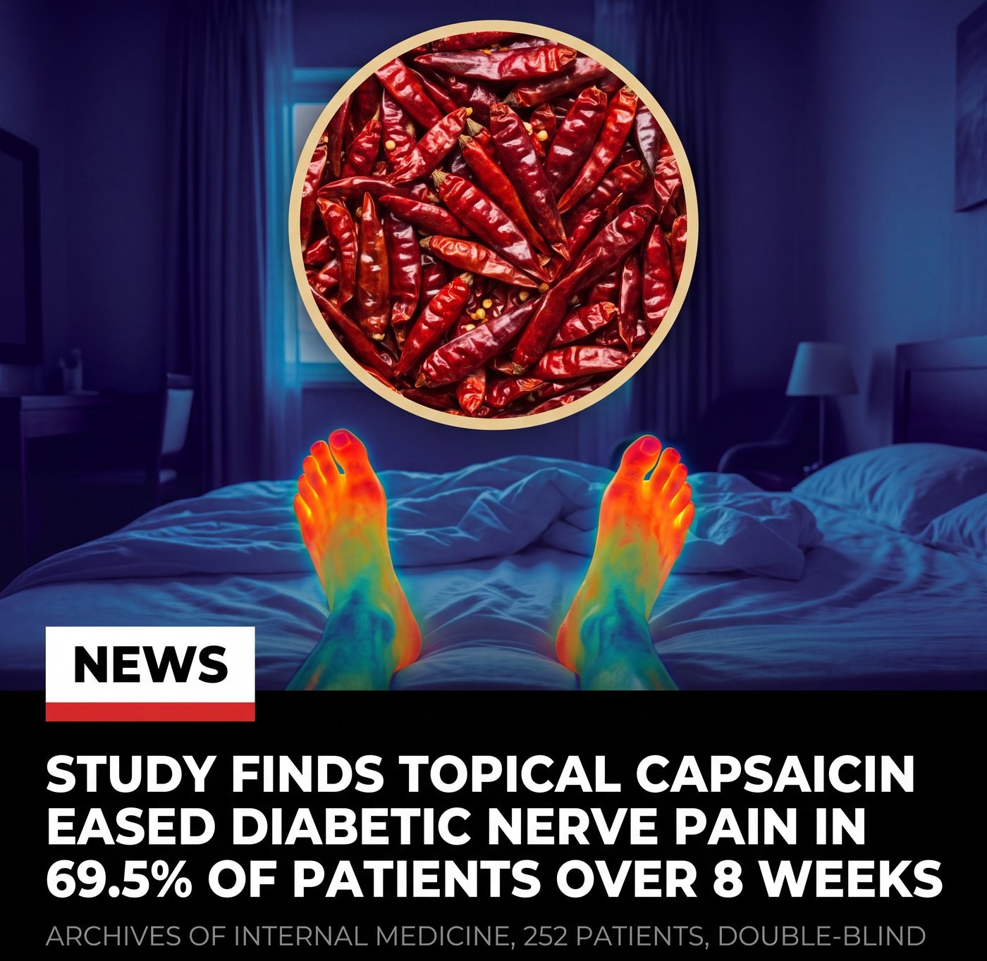 News card citing a double-blind topical capsaicin trial in diabetic nerve pain